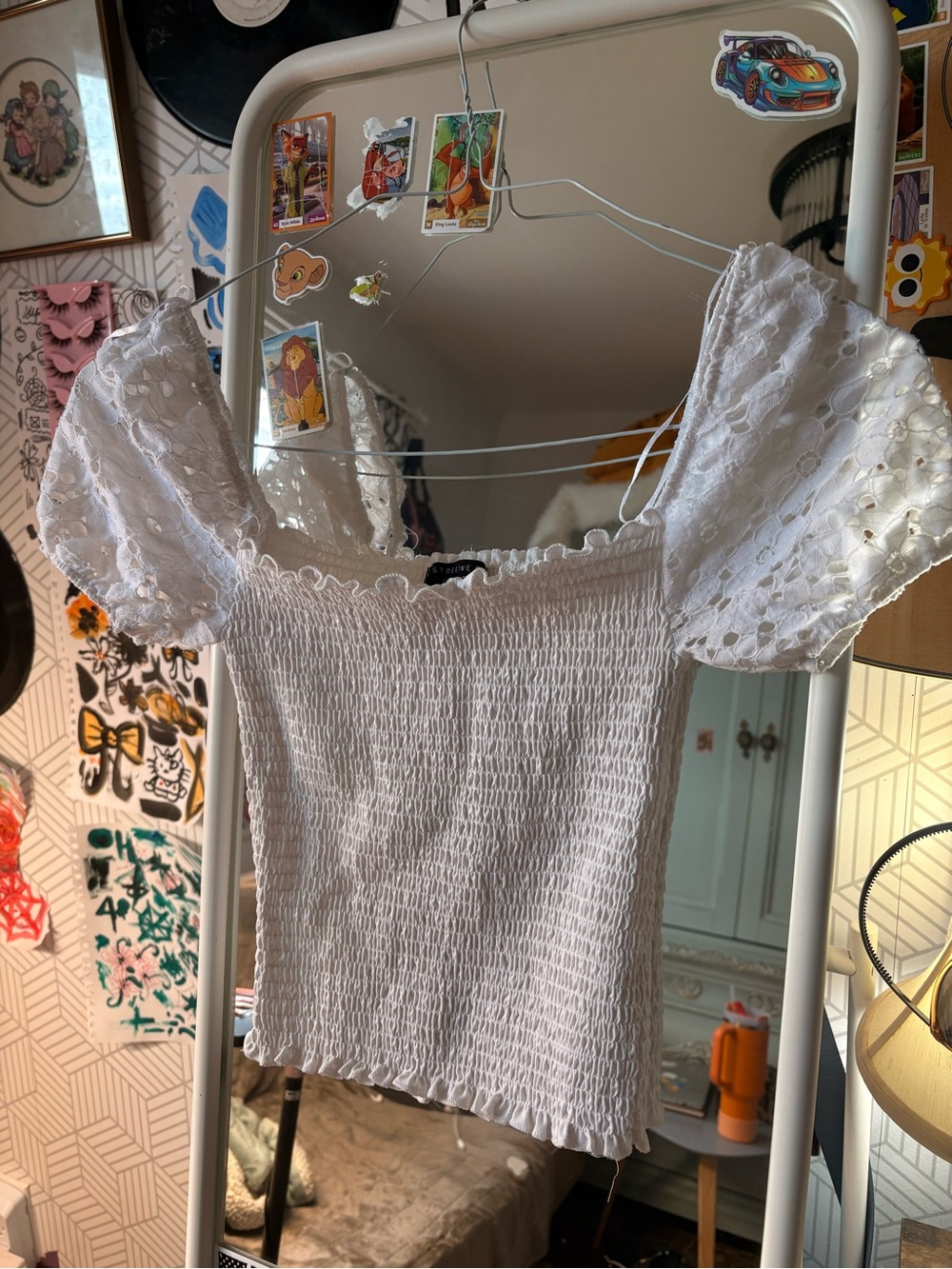 Smocked White Puff Sleeve Women's Top